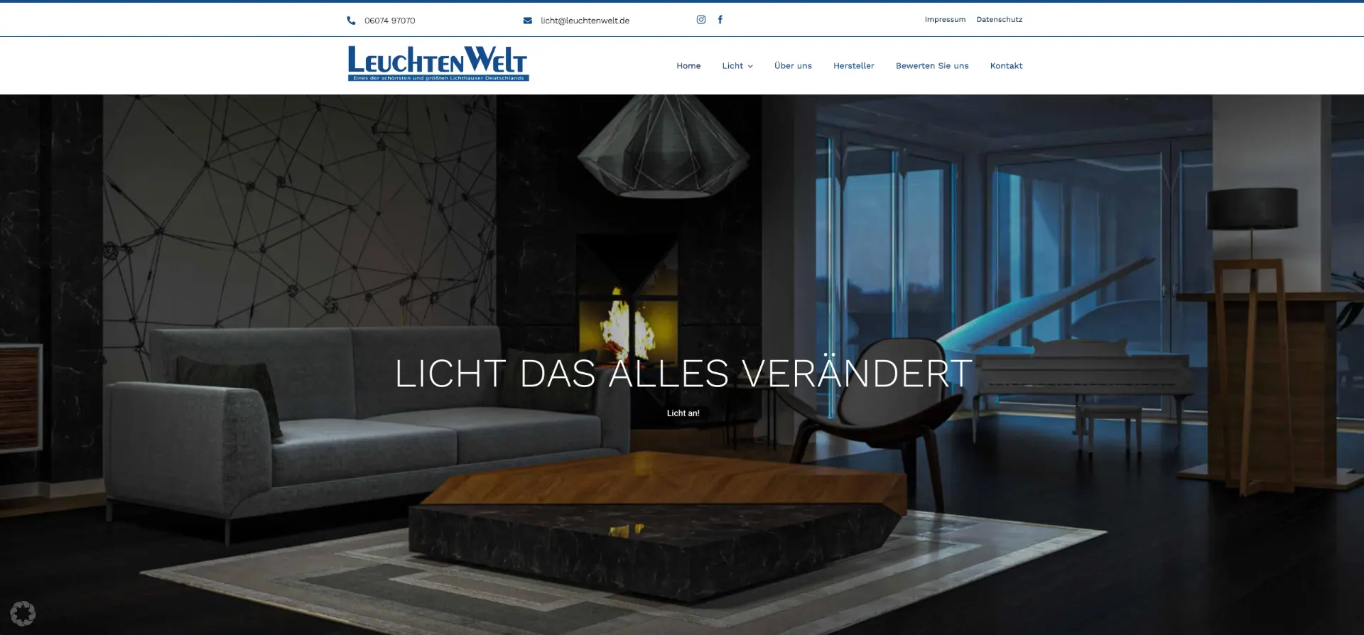Startseite der Website von Leuchtenwelt in Rödermark