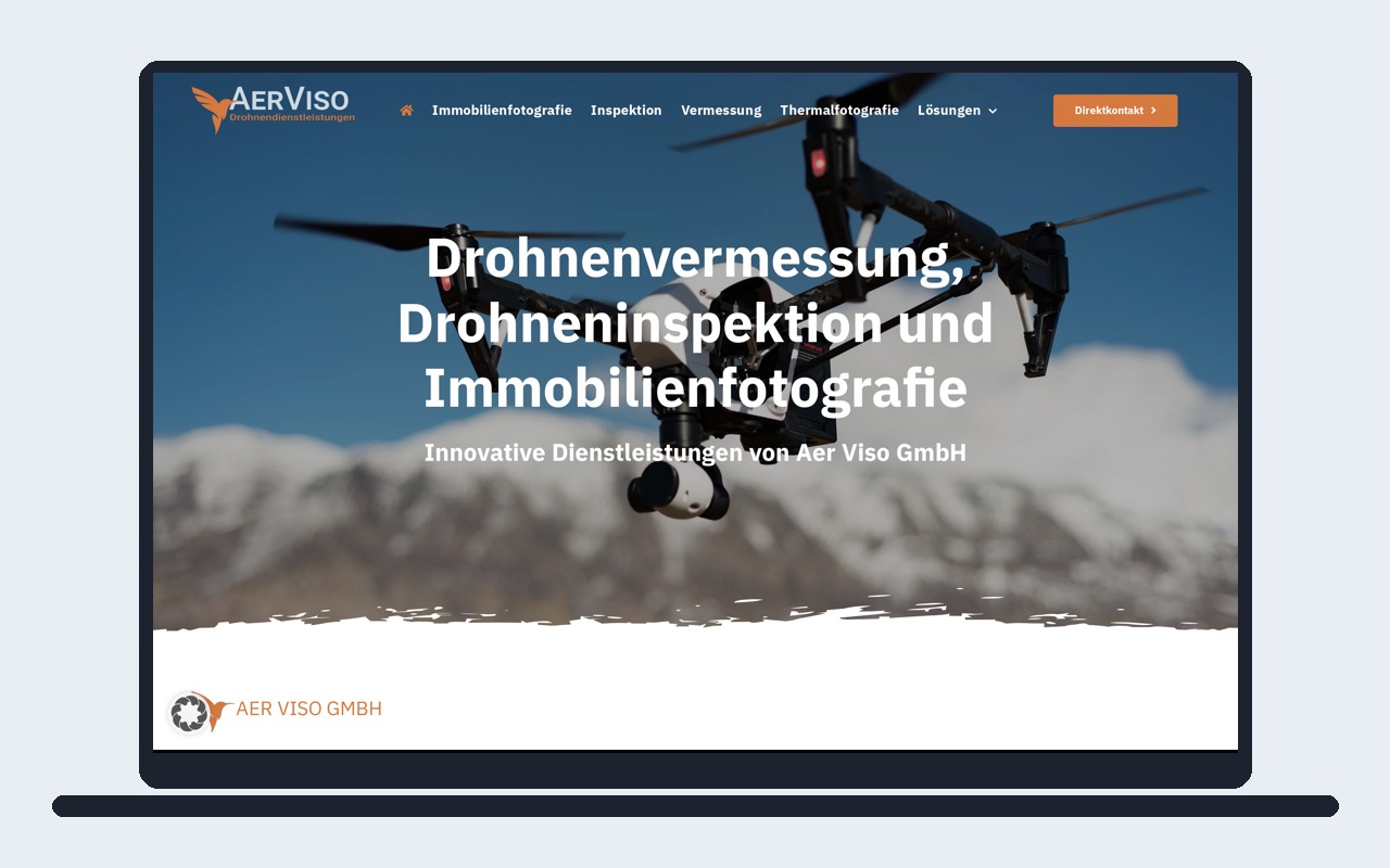 Startseite der Website von Aer Viso GmbH auf einem Laptop dargestellt