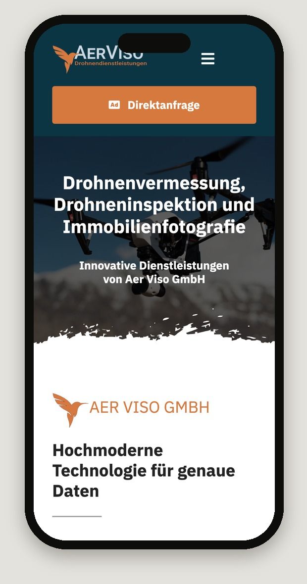 Smartphone-Ansicht der Website Aer Viso GmbH