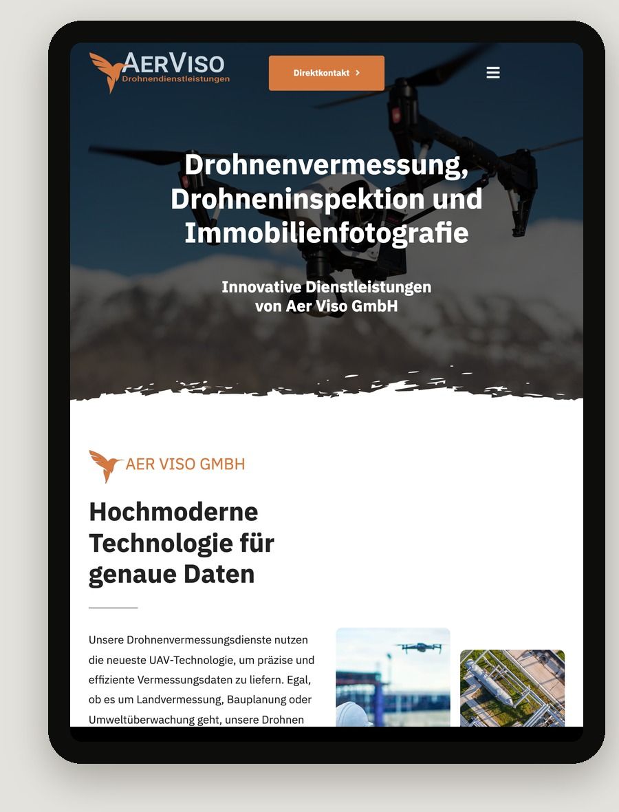 Tablet-Ansicht der Website Aer Viso GmbH