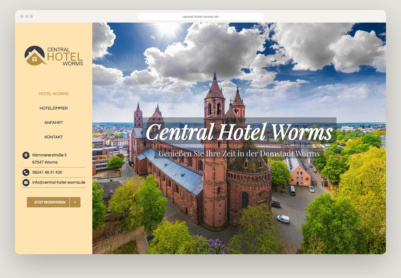 Desktop-Ansicht der Website Central Hotel Worms