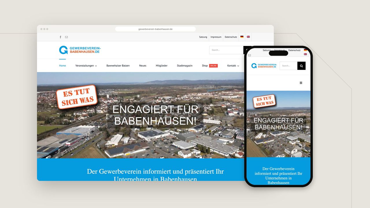 Website Gewerbeverein Babenhausen im Browser und auf dem Smartphone