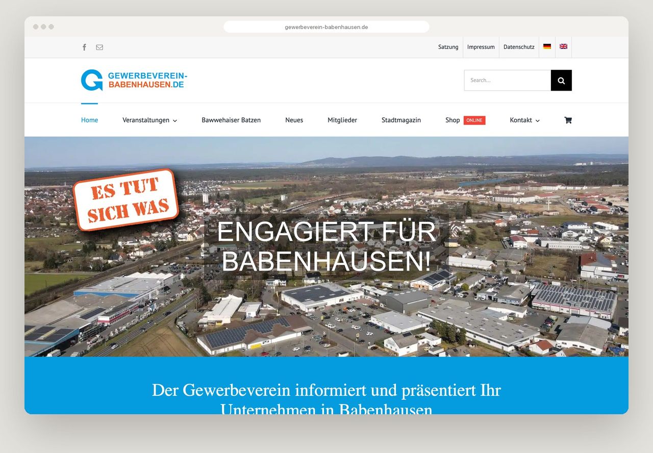 Desktop-Ansicht der Website Gewerbeverein Babenhausen