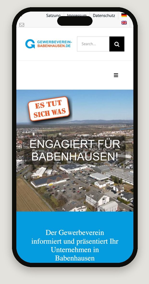 Smartphone-Ansicht der Website Gewerbeverein Babenhausen