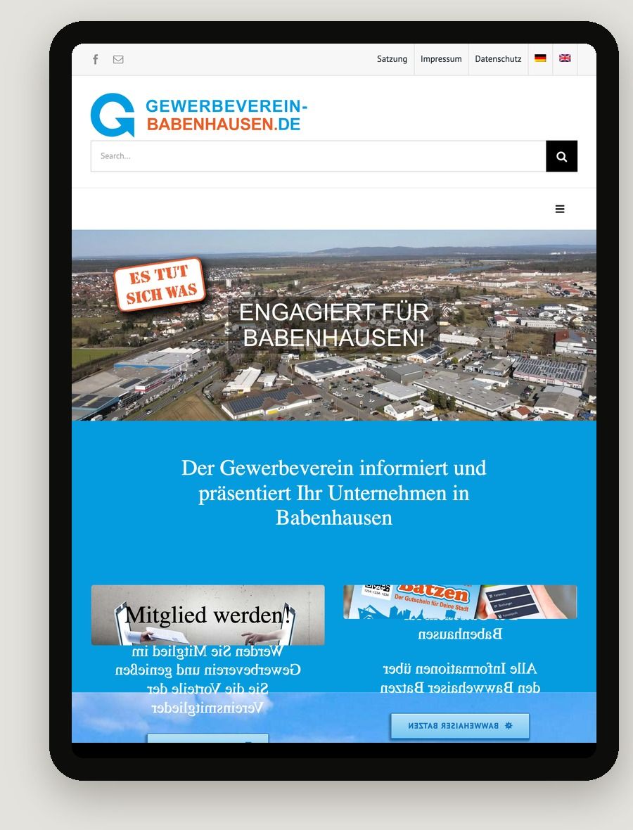 Tablet-Ansicht der Website Gewerbeverein Babenhausen