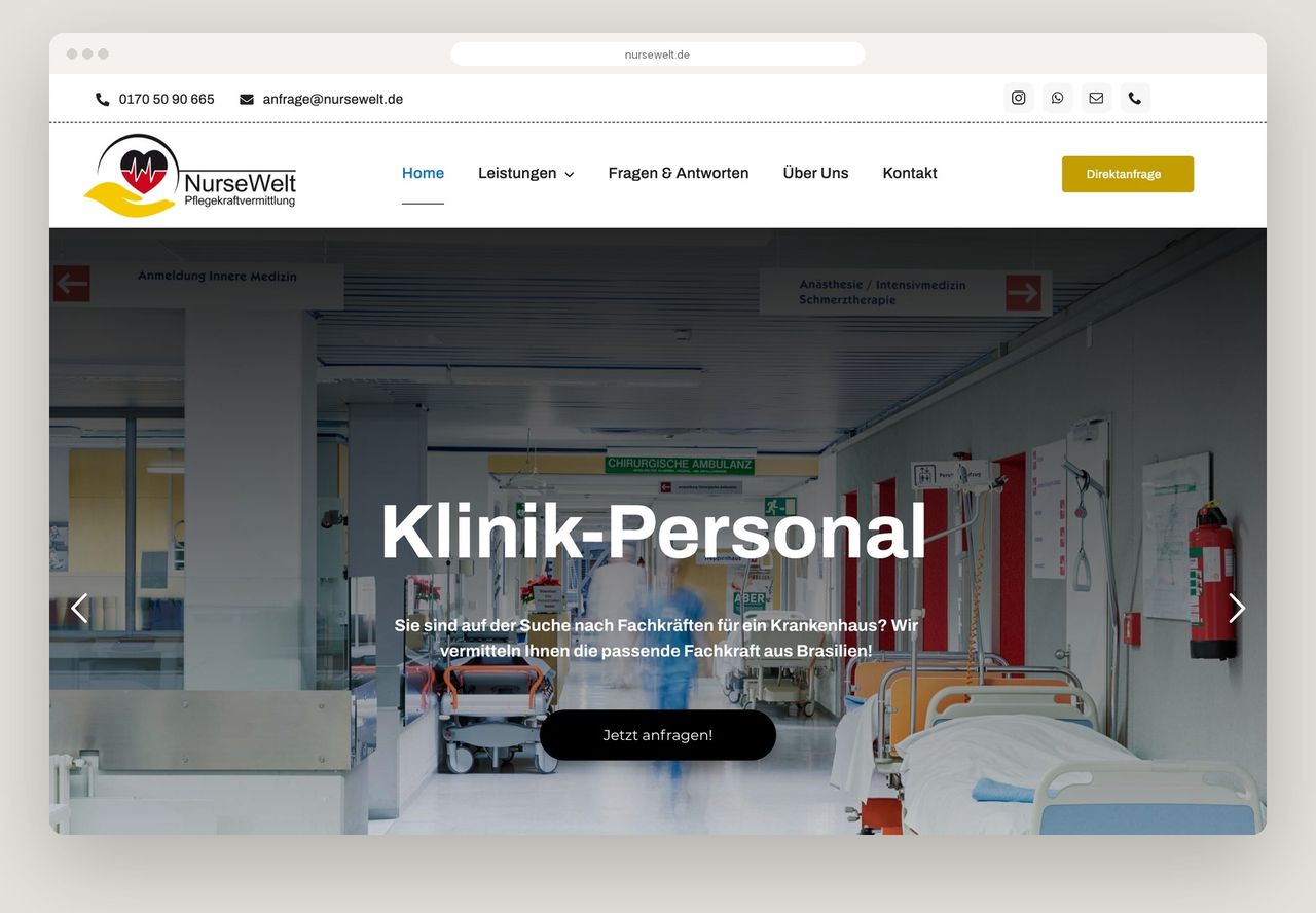 Desktop-Ansicht der Website NurseWelt GmbH