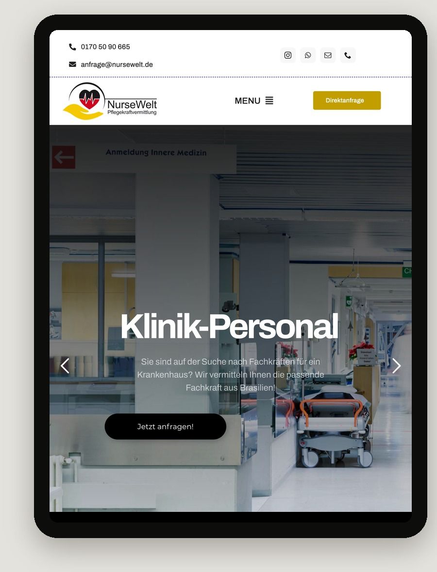 Tablet-Ansicht der Website NurseWelt GmbH