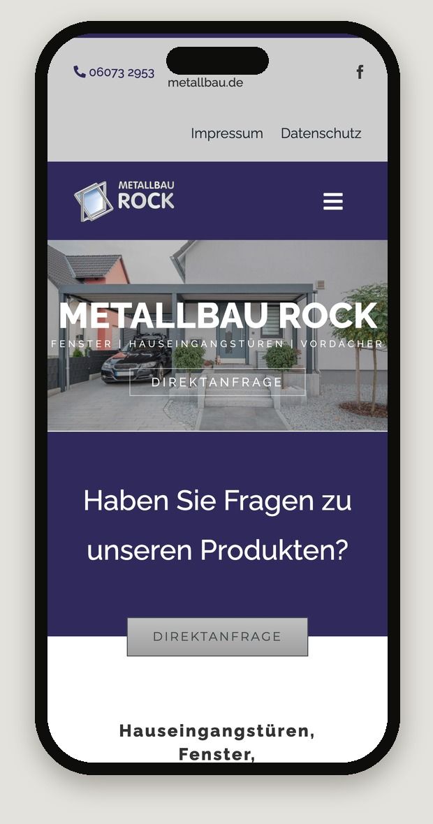 Smartphone-Ansicht der Website Metallbau Rock