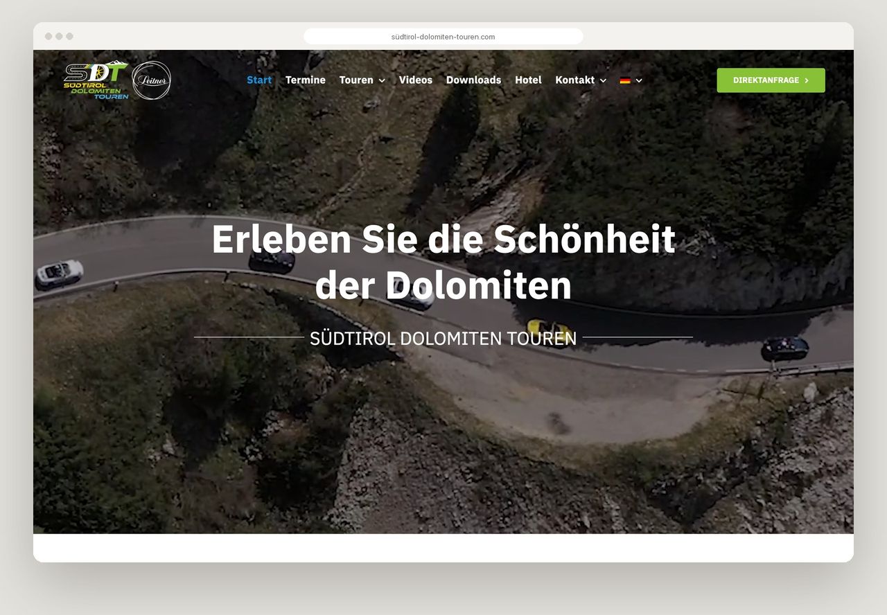 Desktop-Ansicht der Website Südtirol Dolomiten Touren