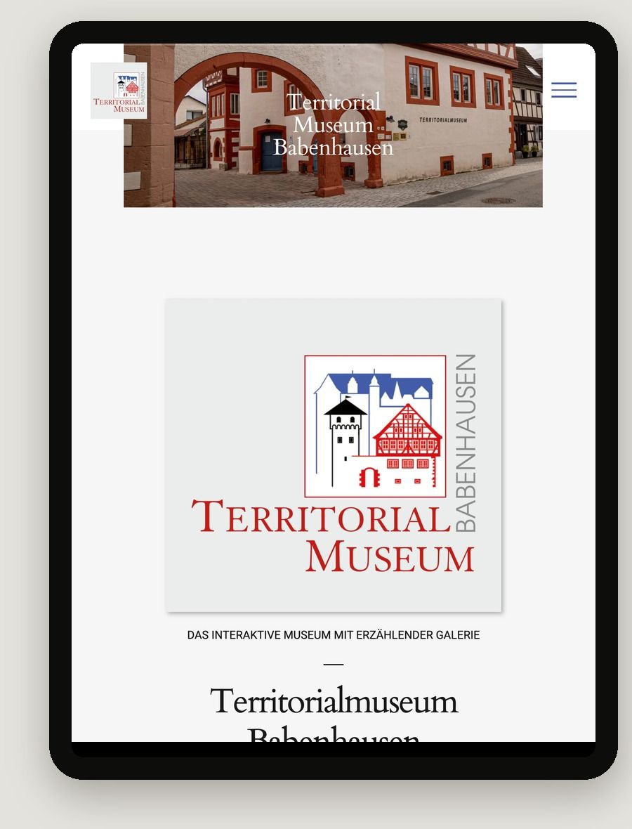 Tablet-Ansicht der Website Territorialmuseum Babenhausen