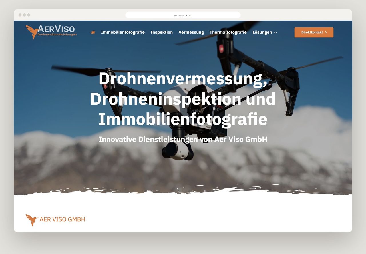 Desktop-Ansicht der Website von Aer Viso GmbH