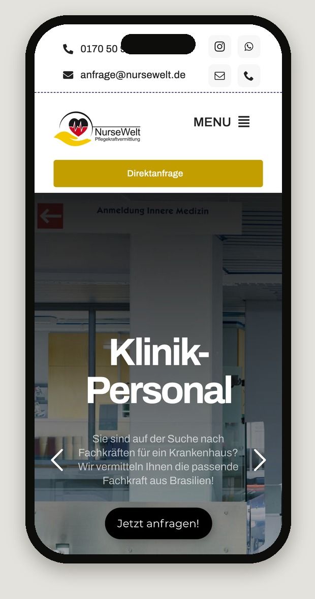 Smartphone-Ansicht der Website von NurseWelt GmbH
