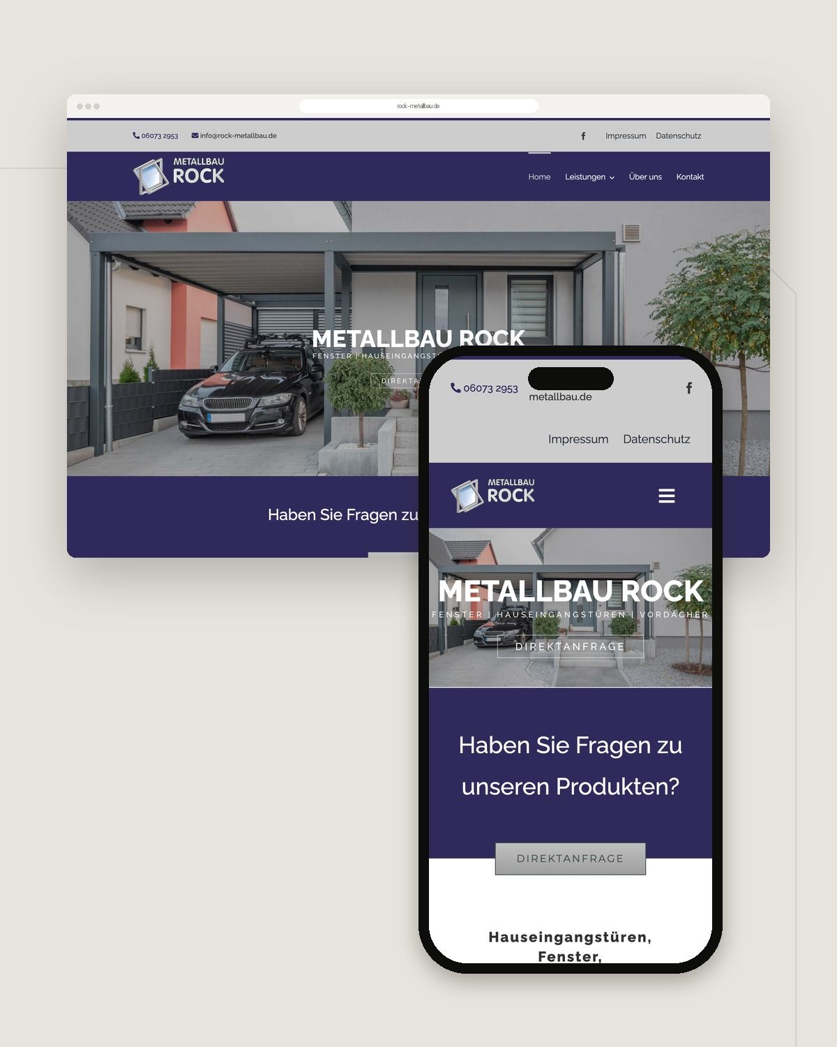 Website von Metallbau Rock in der Desktop- und der Smartphone-Ansicht