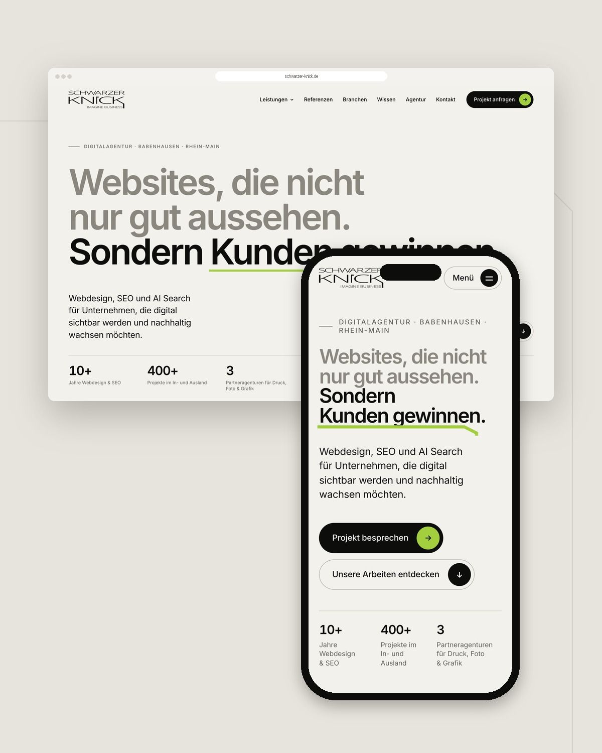 Die Website von Schwarzer Knick im Browser und auf dem Smartphone, gebaut als statische HTML-Website
