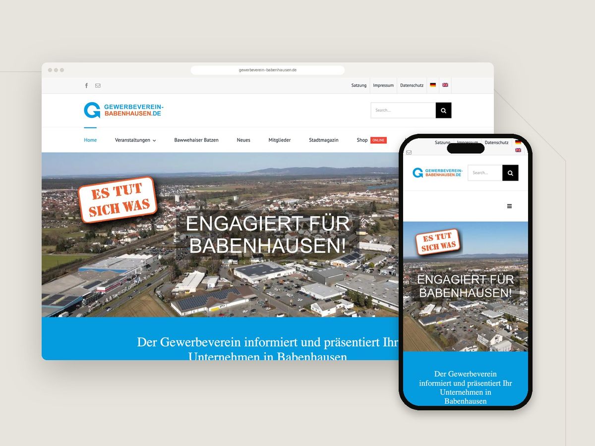 Website Gewerbeverein Babenhausen im Browser und auf dem Smartphone