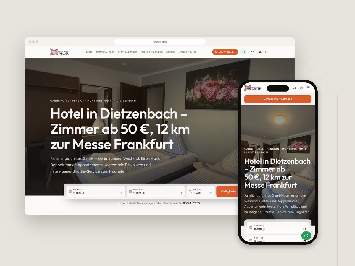 Website Hotel-Pension Weller im Browser und auf dem Smartphone