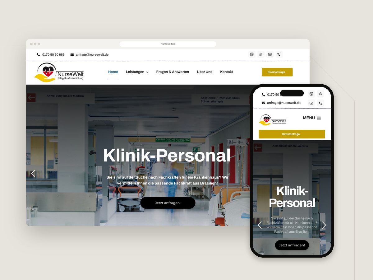 Website NurseWelt GmbH im Browser und auf dem Smartphone