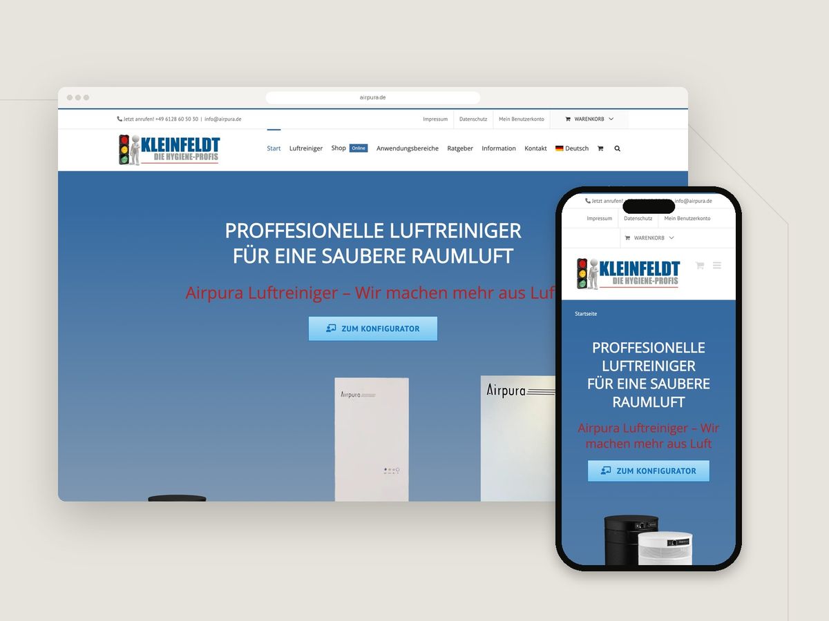 Website für Airpura (Gesundheit & Pflege) im Browser und auf dem Smartphone