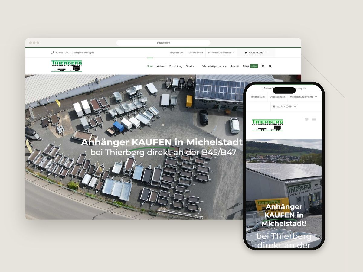 Website für Anhängerfachmarkt Thierberg (Handel & Shops) im Browser und auf dem Smartphone