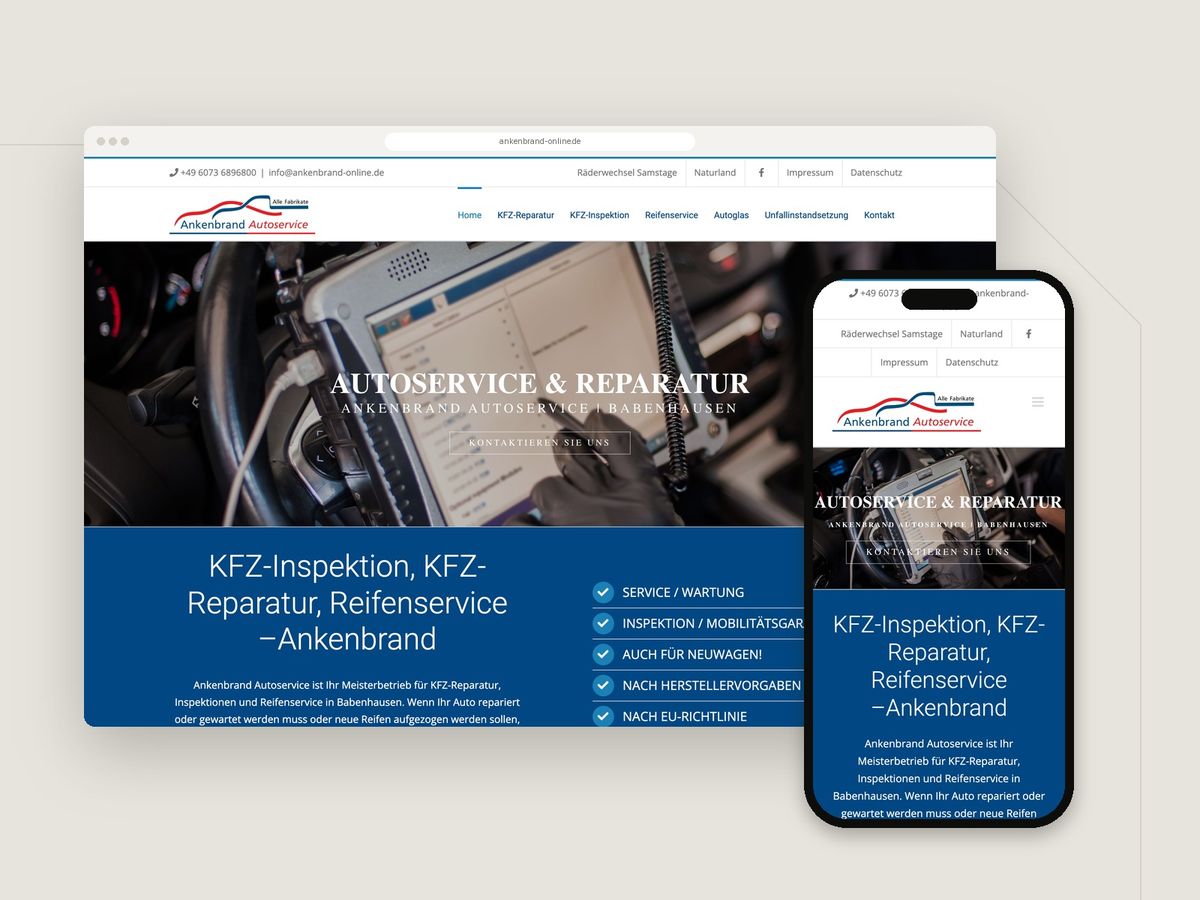 Website für Ankenbrand Autoservice (Dienstleistung) im Browser und auf dem Smartphone