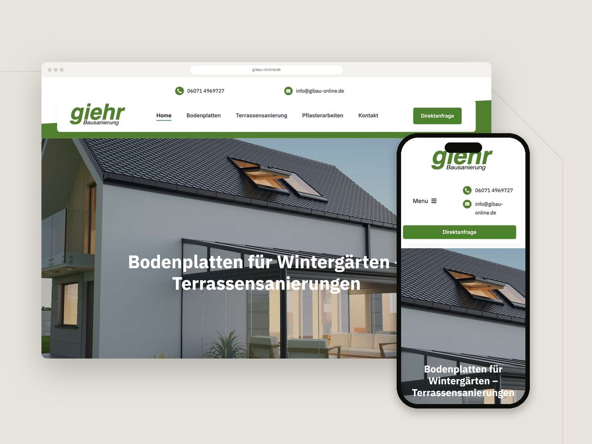 Website für Giehr Bausanierung (Dienstleistung) im Browser und auf dem Smartphone
