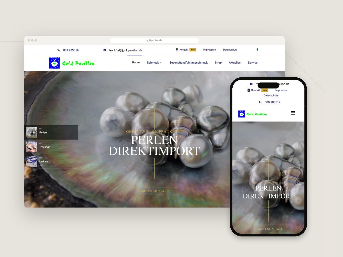 Website für Gold Pavillon Frankfurt (Handel & Shops) im Browser und auf dem Smartphone