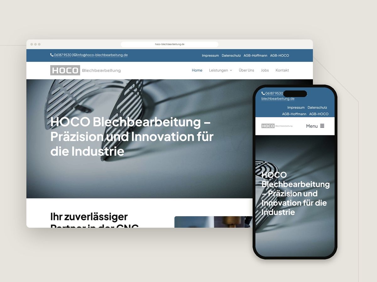 Website für HOCO-Blechbearbeitung (Handwerk) im Browser und auf dem Smartphone