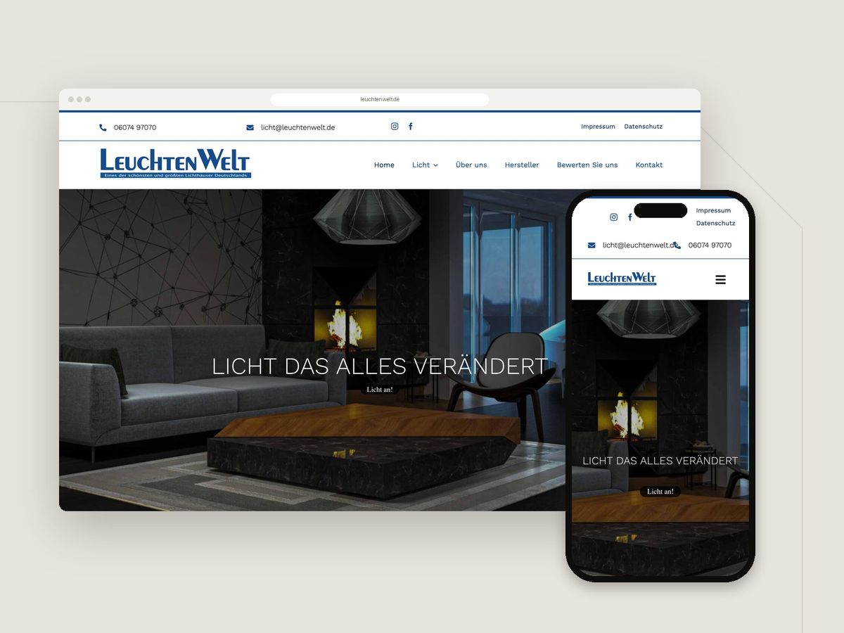 Website für Leuchtenwelt GmbH (Handel & Shops) im Browser und auf dem Smartphone
