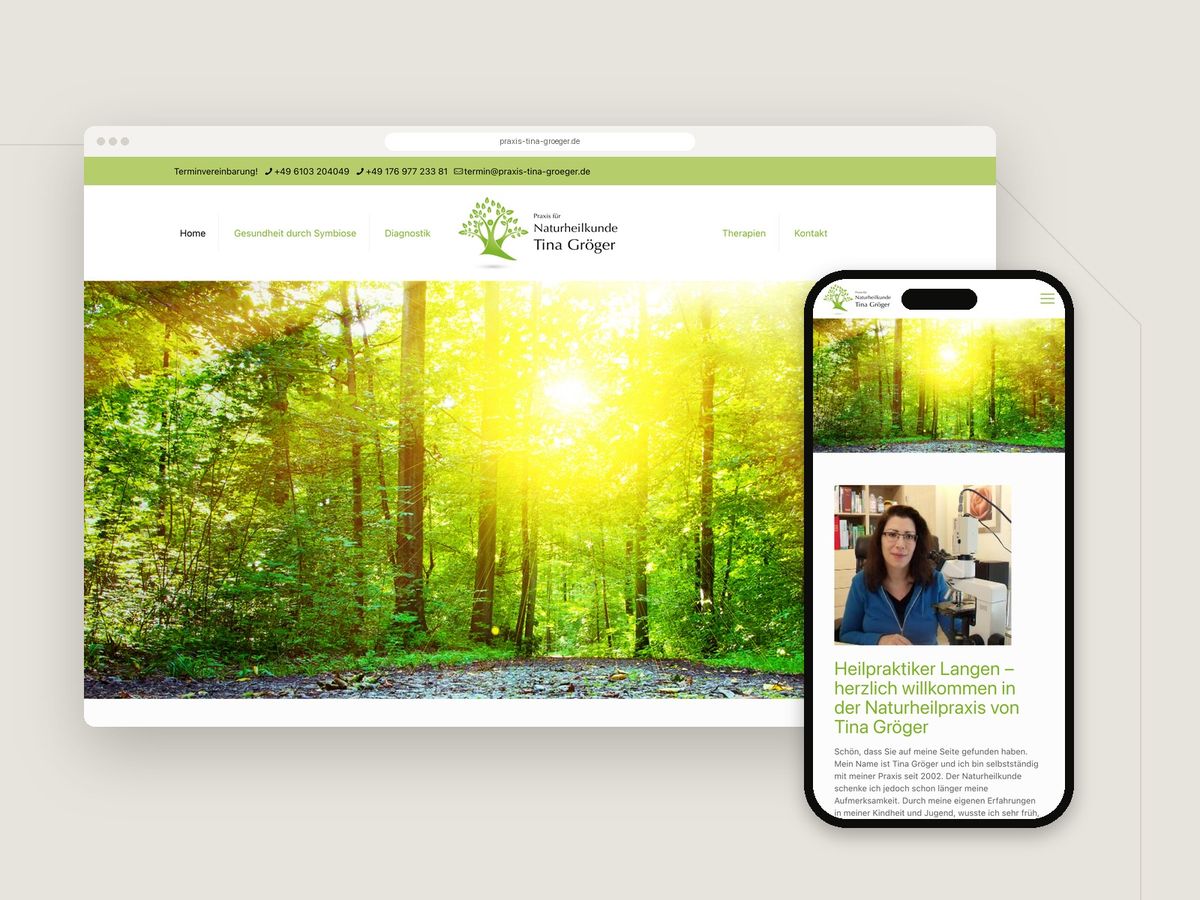 Website für Naturheilpraxis Tina Gröger (Gesundheit & Pflege) im Browser und auf dem Smartphone
