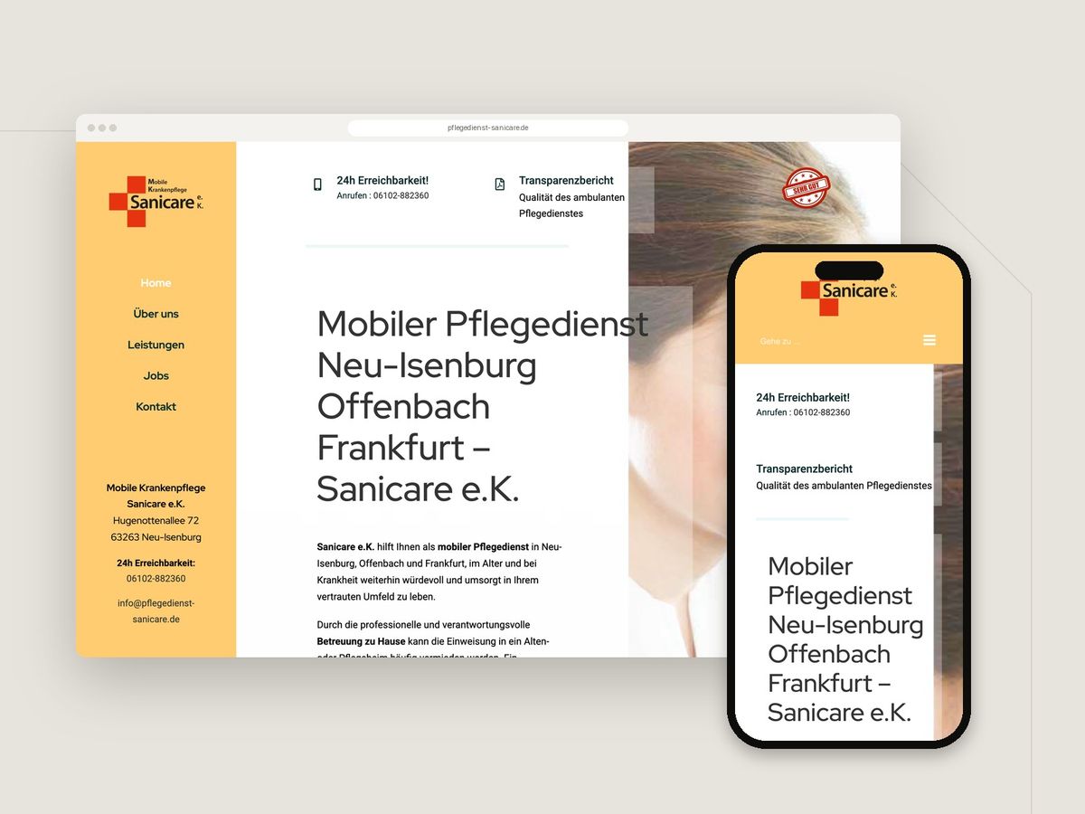 Website für Pflegedienst Sanicare (Gesundheit & Pflege) im Browser und auf dem Smartphone
