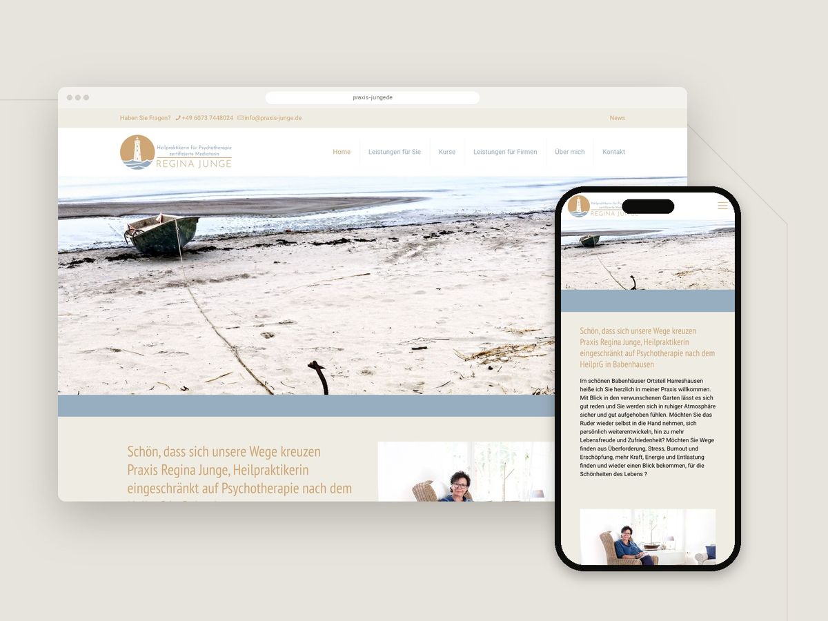 Website für Praxis Regina Junge (Gesundheit & Pflege) im Browser und auf dem Smartphone