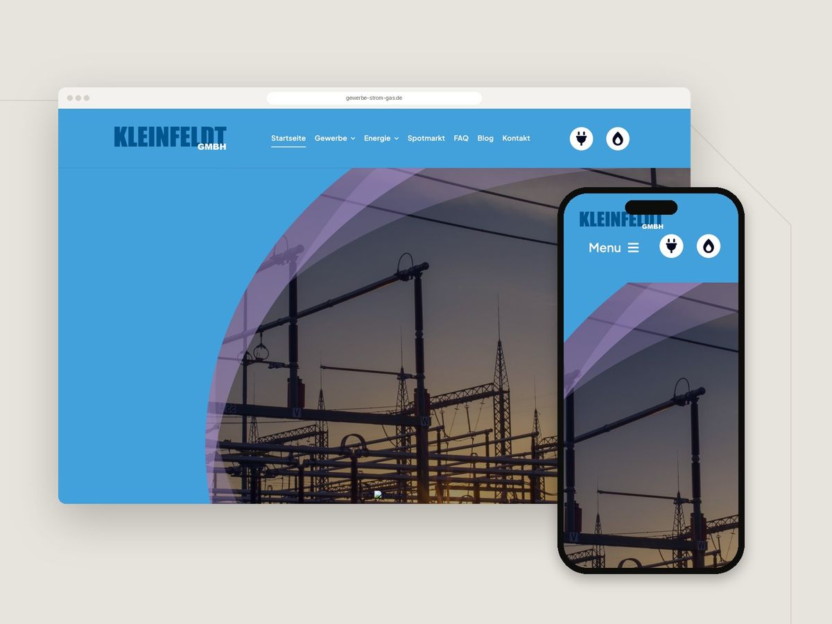 Website für Strom & Gas für Gewerbekunden (Dienstleistung) im Browser und auf dem Smartphone