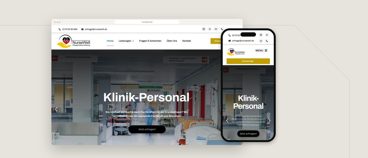 Website NurseWelt GmbH im Browser und auf dem Smartphone