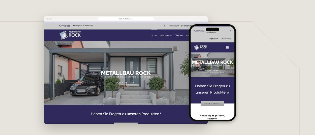 Referenz aus dem Landkreis: Website von Metallbau Rock im Browser und auf dem Smartphone