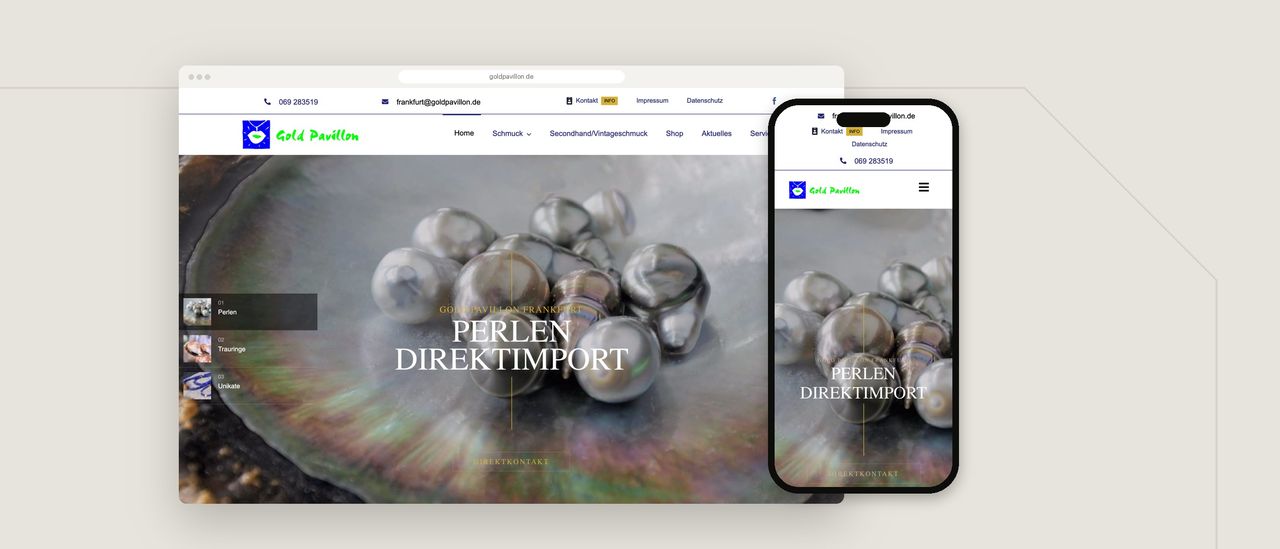 Referenz aus Frankfurt: Website von Gold Pavillon im Browser und auf dem Smartphone