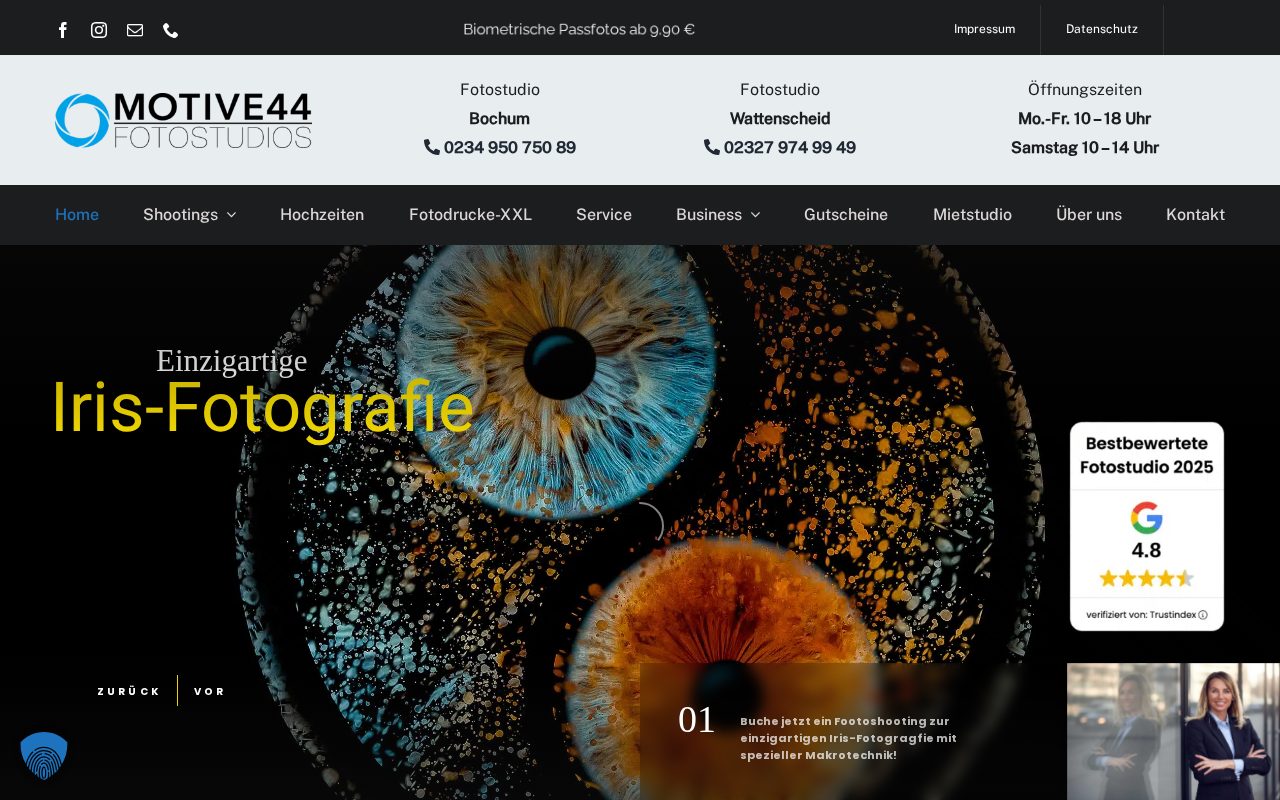 Startseite der Website des Fotostudios MOTIVE44