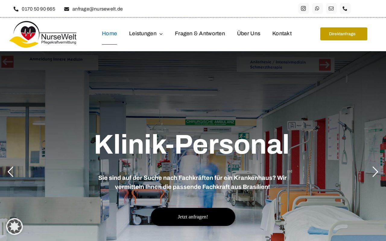 Startseite der Website von NurseWelt