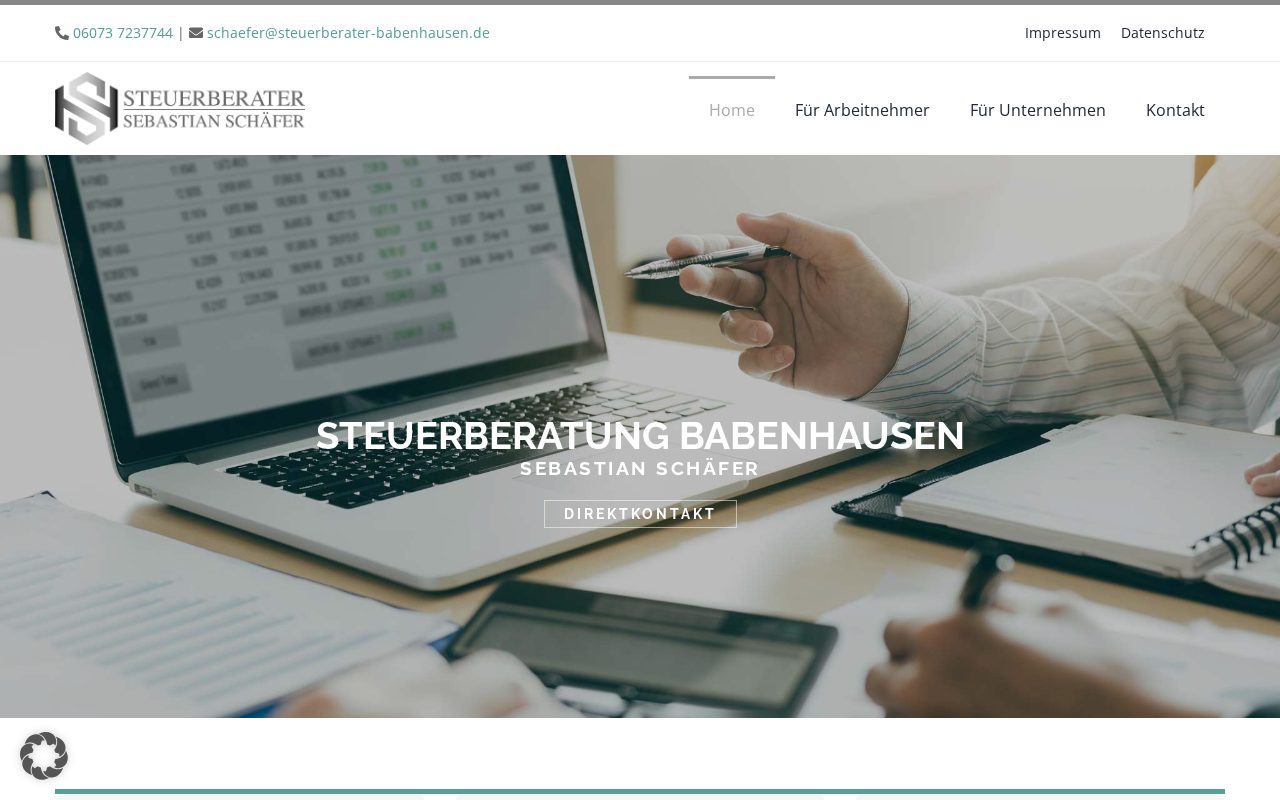 Startseite der Website von Steuerberater Sebastian Schäfer in Babenhausen
