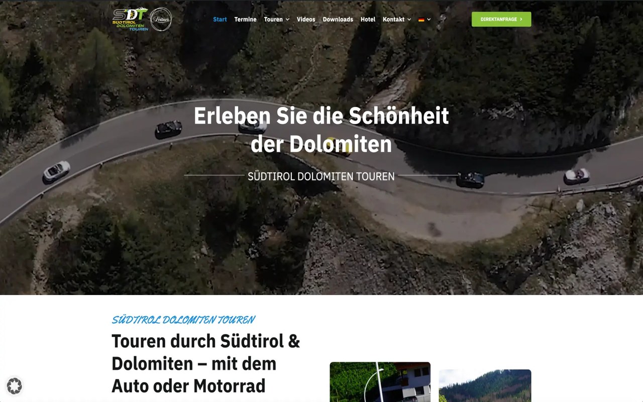 Startseite der Website von Südtirol Dolomiten Touren