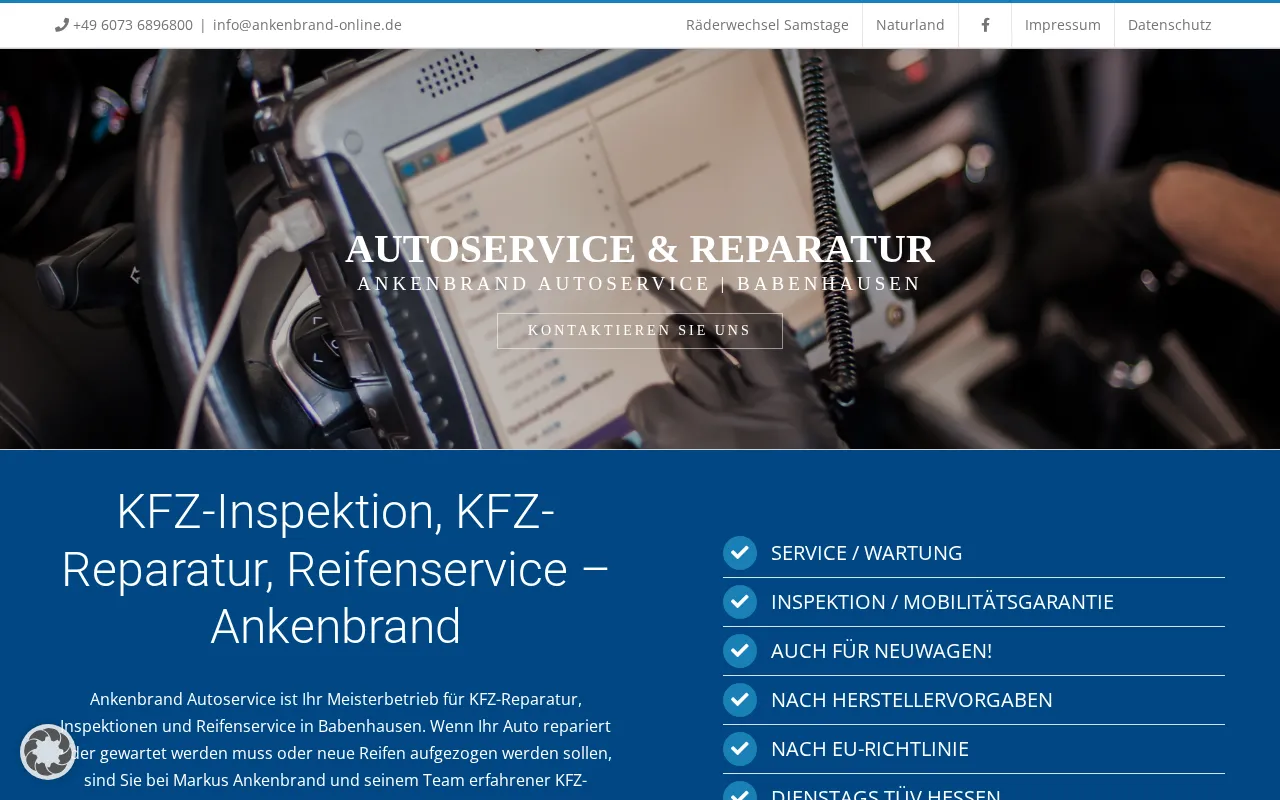 Startseite der Website von Ankenbrand Autoservice in Babenhausen