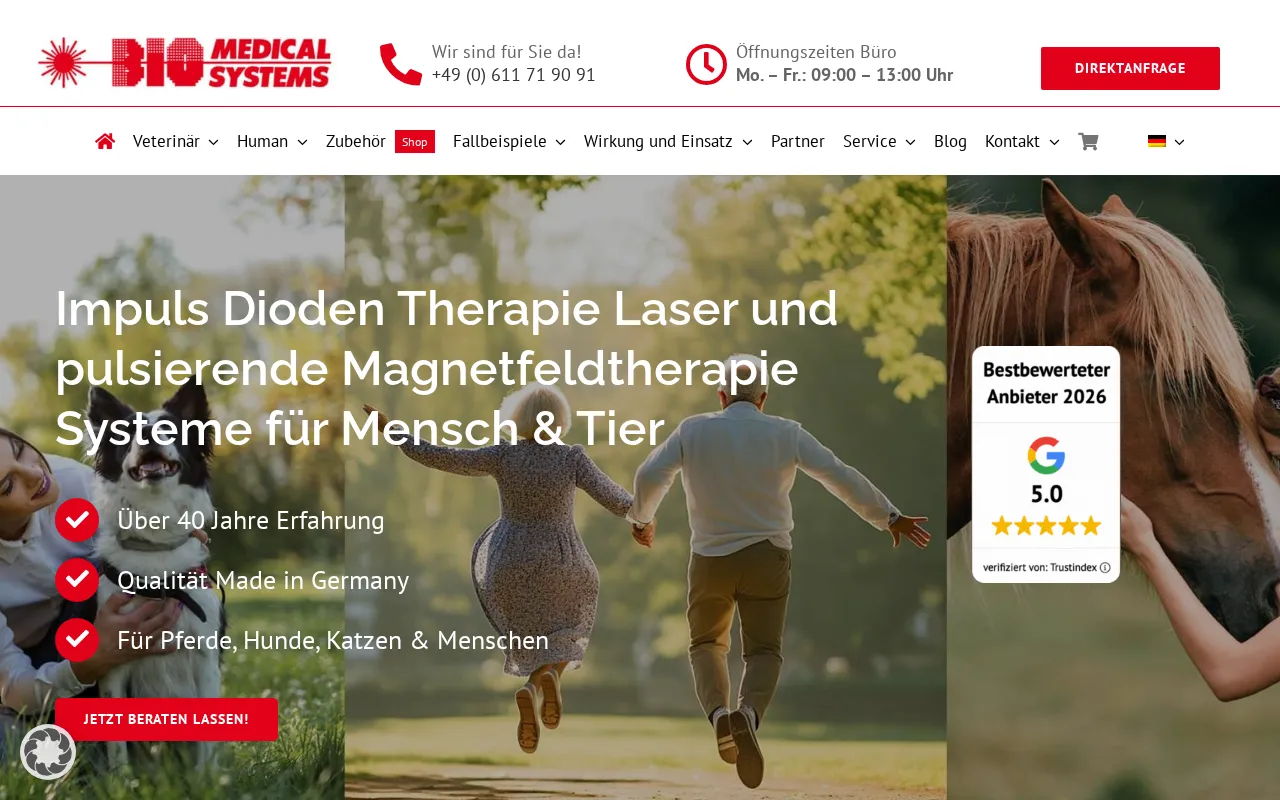 Startseite der Website von Bio-Medical Systems auf einem Laptop dargestellt