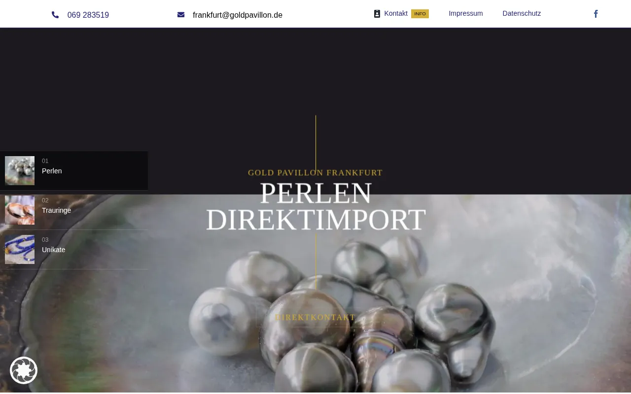 Startseite der Website des Gold Pavillon Frankfurt