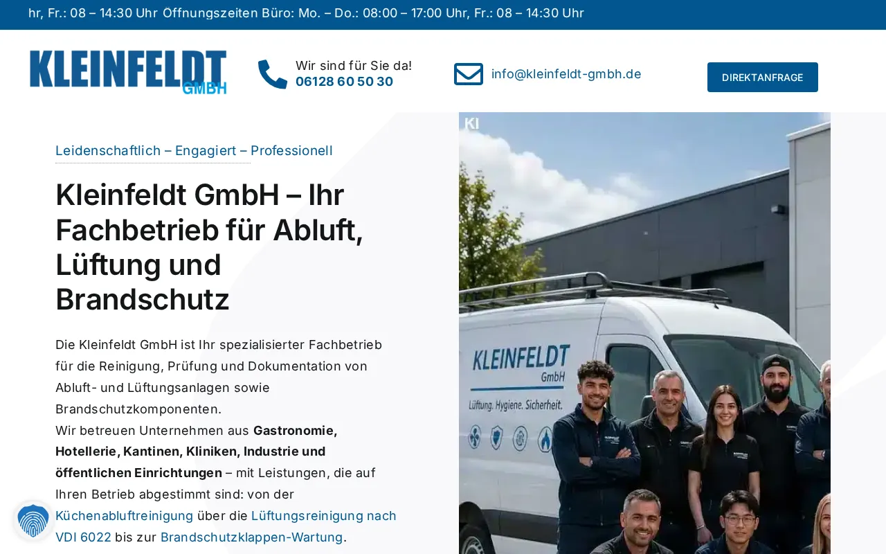 Startseite der Website der Kleinfeldt GmbH auf einem Laptop dargestellt