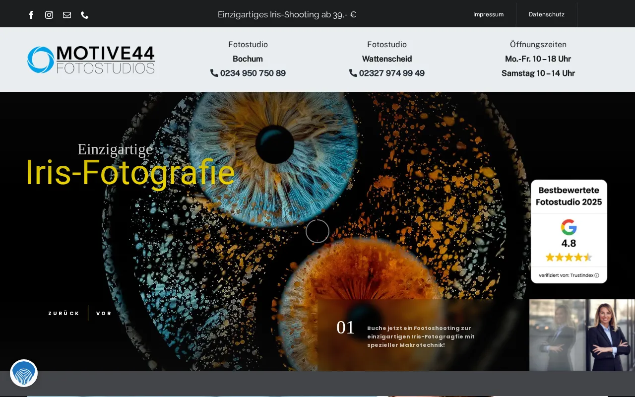 Startseite der Website des Fotostudios MOTIVE44