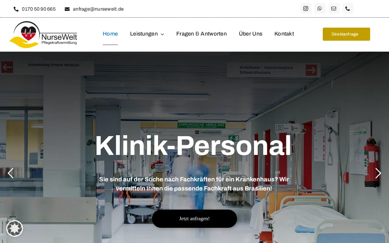 Startseite der Website von NurseWelt
