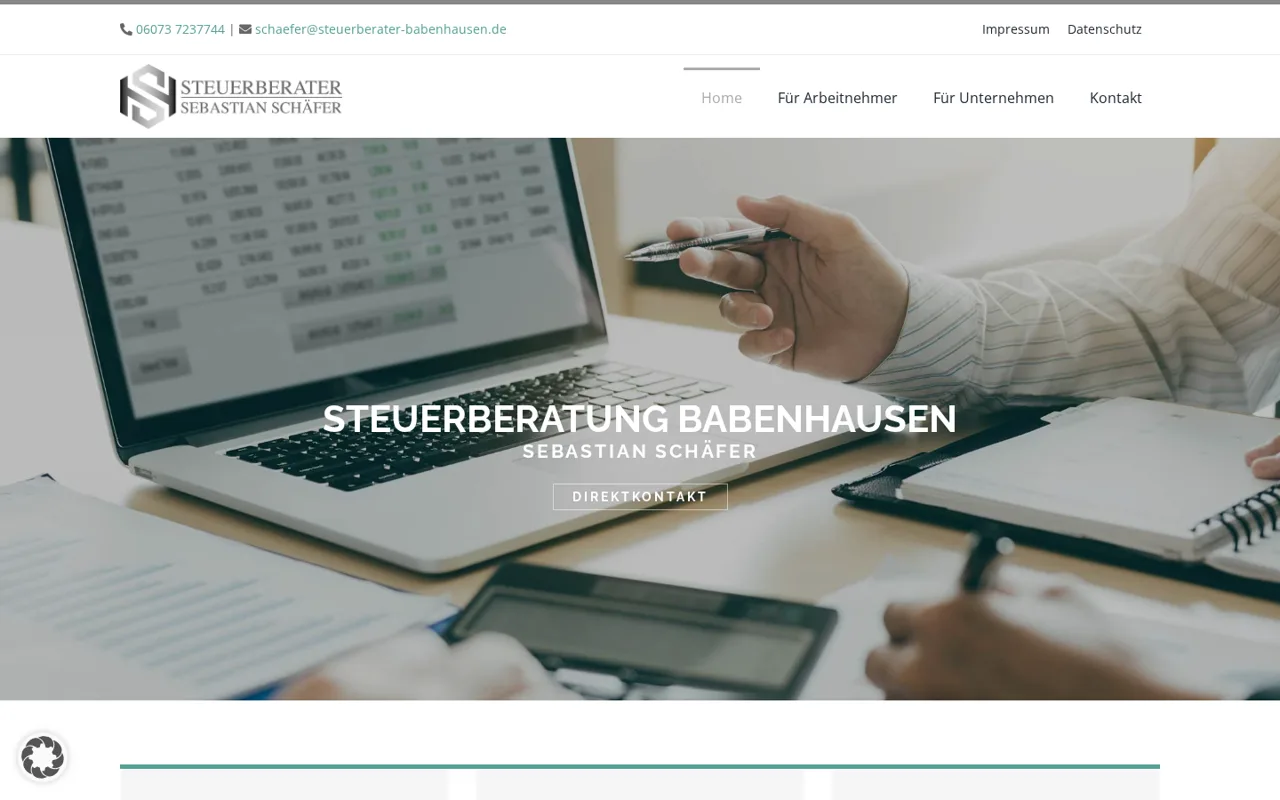 Startseite der Website von Steuerberater Sebastian Schäfer in Babenhausen